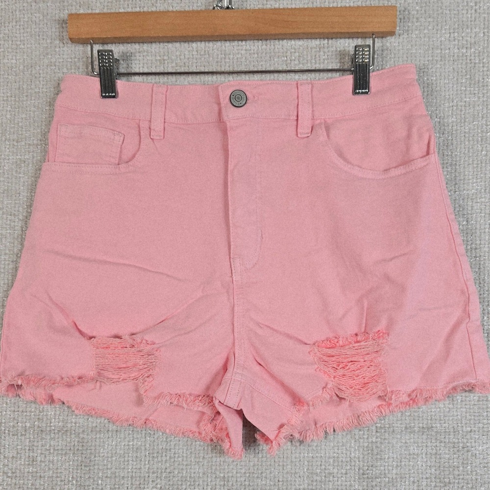 White Birch Pink Distressed‎ Denim Shorts Frayed Hem Womens Medium